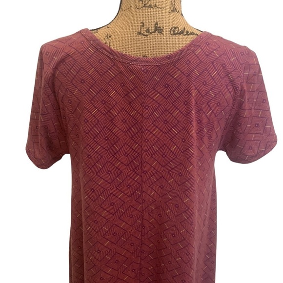 LulaRoe Carly High Low Hem Swing Dress Pink Blue Geometric Print Size M - Picture 5 of 8